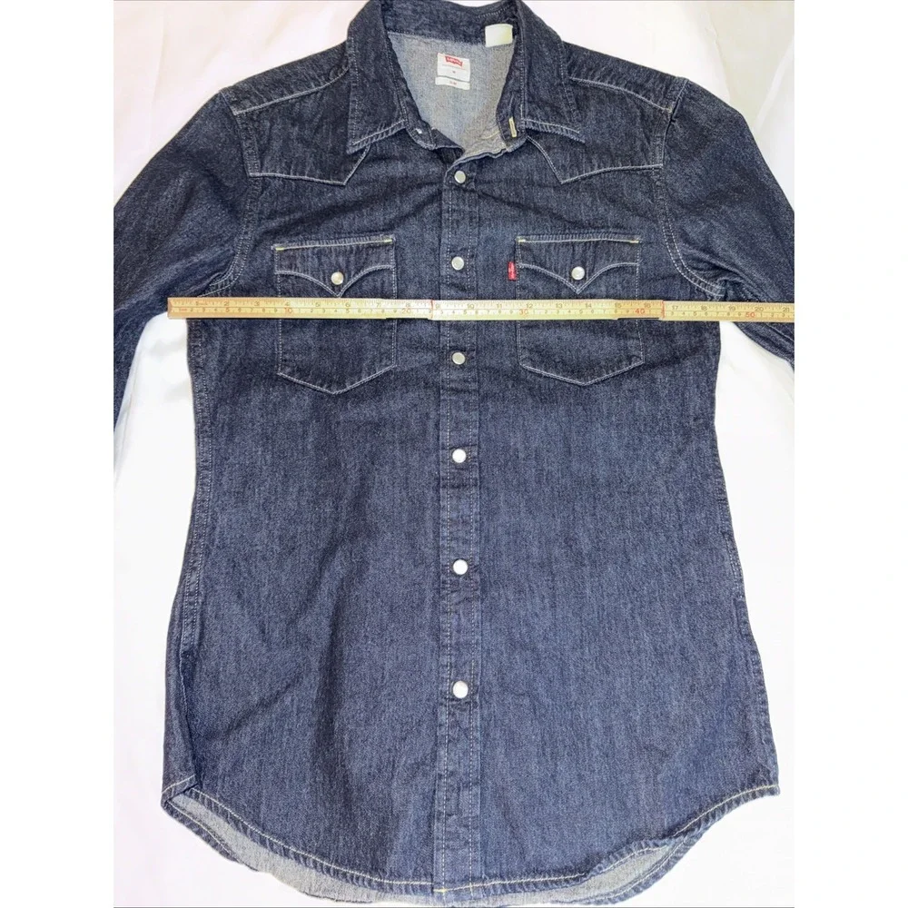 Internal Sample Levi's Pearl Snap Denim Long Sleeve Shirt Sz M Slim Blue Dark